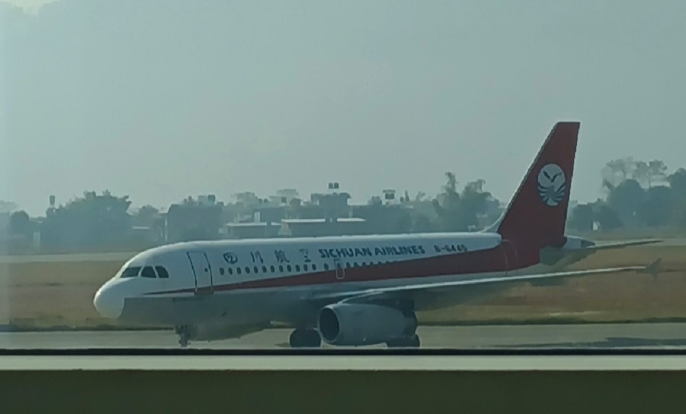 Sichuan Airlines' chartered flight lands in Pokhara